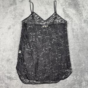Vintage Alexandra Nicole Black Lace Cami Made USA Sheer Floral Spaghetti Top